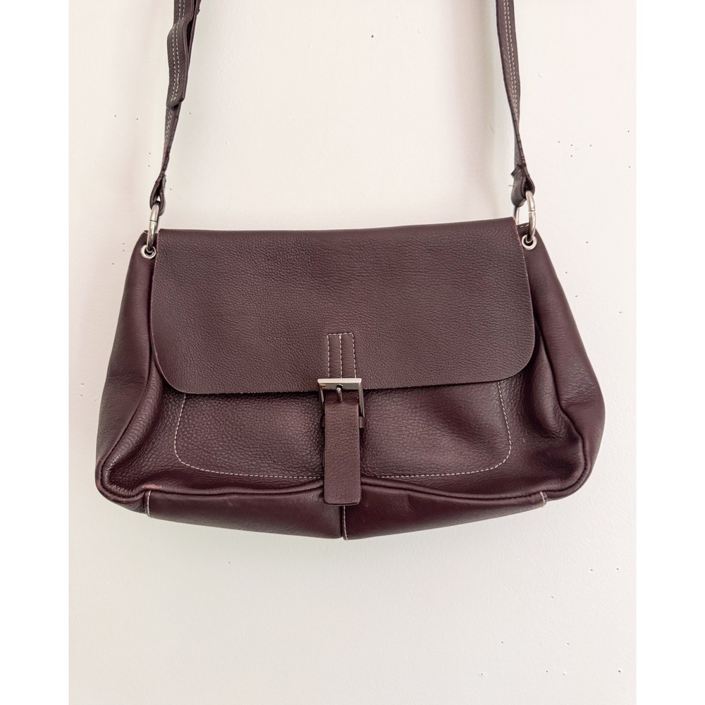 Etienne Aigner Chocolate Brown Genuine Leather Crossbody Flap Buckle Bag - Picture 1 of 8
